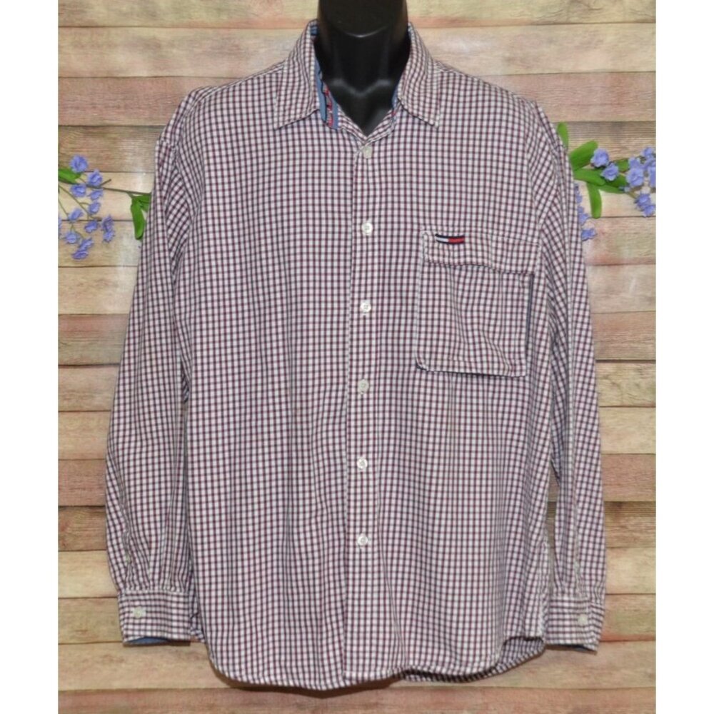 Tommy Jeans Shirt Mens XL Red Plaid Long Sleeve Button Casual Classic Preppy